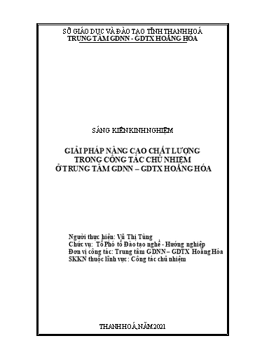 Sáng kiến kinh nghiệm Giải pháp nâng cao chất lượng trong công tác chủ nhiệm ở trung tâm GDNN - GDTX Hoằng Hóa