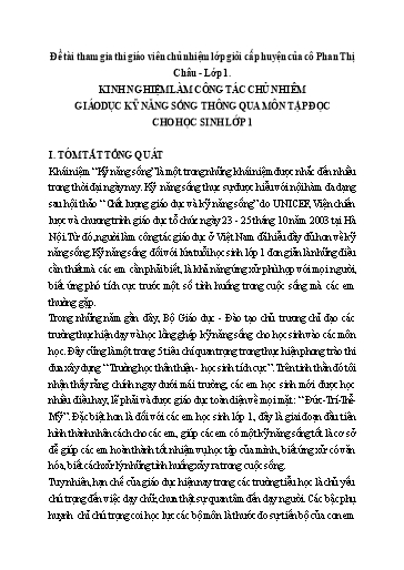 Sáng kiến kinh nghiệm Kinh nghiệm làm công tác chủ nhiệm giáo dục kỹ năng sống thông qua môn tập đọc cho học sinh Lớp 1