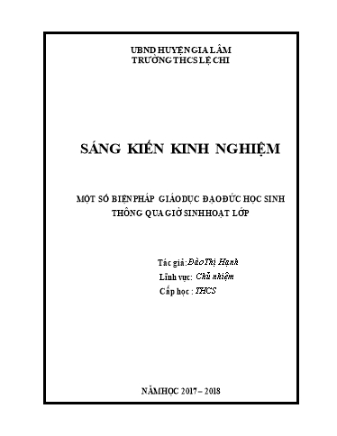 Sáng kiến kinh nghiệm Một số biện pháp giáo dục đạo đức học sinh thông qua giờ sinh hoạt lớp