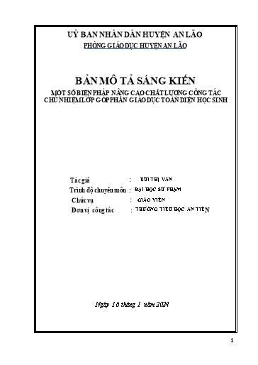 Sáng kiến kinh nghiệm Một số biện pháp nâng cao chất lượng công tác chủ nhiệm lớp góp phần giáo dục toàn diện học sinh