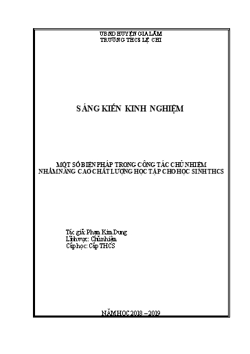 Sáng kiến kinh nghiệm Một số biện pháp trong công tác chủ nhiệm nhằm nâng cao chất lượng học tập cho học sinh THCS