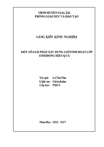 Sáng kiến kinh nghiệm Một số giải pháp giúp xây dựng giờ sinh hoạt lớp sinh động hiệu quả