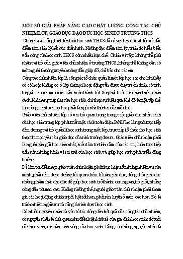 Sáng kiến kinh nghiệm Một số giải pháp nâng cao chất lượng công tác chủ nhiệm lớp, giáo dục đạo đức học sinh ở THCS