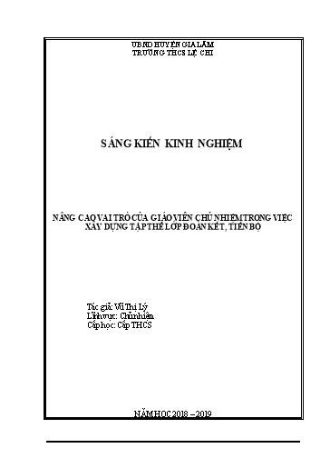 Sáng kiến kinh nghiệm Nâng cao vai trò của giáo viên chủ nhiệm trong việc xây dựng tập thể lớp đoàn kết, tiến bộ